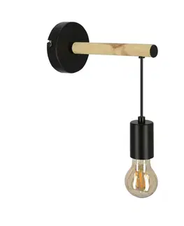 Nástěnná lampa Izzy černá + dřevo