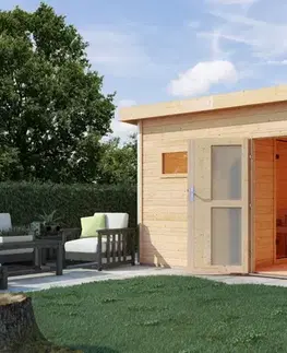 Venkovní finská sauna s předsíní 393 x 231 cm Dekorhome