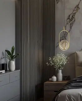 CORDEL vintage závěsná lampa - zlatá mosaz s jantarovým kulovým stínidlem - elegantní osvětlení do obývacího pokoje a koupelny 1x G9 LED