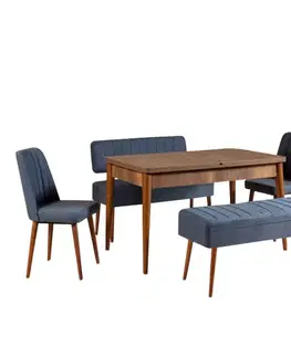 Jídelní set s rozkládacím stolem a židlemi (5 kusů) Vina 1048 - 4 - Walnut, Dark Blue