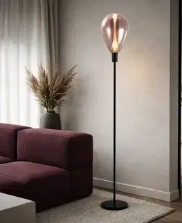 Lampa podłogowa Denso szklany klosz miedziany czarna metalowa do salonu