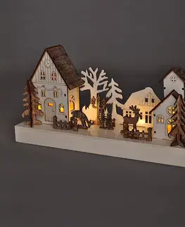 Solight LED vánoční vesnička, 34x17cm, dřevo, 4 LED, 2x AA