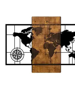 Dekorativní dřevěný doplněk na zeď World Map With Compass