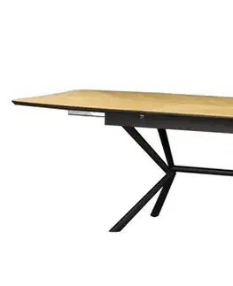 Estila Moderní rozkládací obdélníkový jídelní stůl Arkline s dubovou hnědou deskou se šípkovým vzorem a černou podstavou 180-270 cm