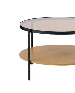 Estila Konferenční stolek Sonny, hnědé sklo/dub, Ø 84 cm