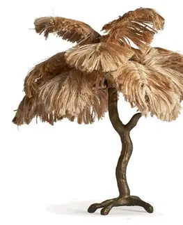 Estila Luxusní etno atypická stolní lampa Palm ve tvaru palmy s listy z přírodního vlákna ve zlato hnědé barvě 80 cm