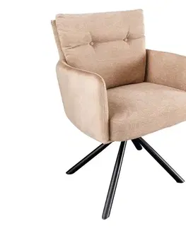 Estila Retro otočná čalouněná jídelní židle Dover v béžové barvě s černými kovovými nožičkami 90 cm