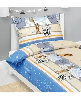 Bellatex Dětské krepové povlečení Safari modrá, 140 x 200, 70 x 90 cm, 140 x 200 cm, 70 x 90 cm