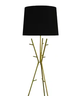Estila Moderní glamour stojací lampa Mervik se zlatou trojnohou konstrukcí se závěsnými úchyty a černým stínítkem 175 cm