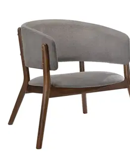 Estila Skandinávské křeslo Nordica Nogal v moderním stylu z ořechově hnědého masivu s šedým čalouněním 83cm
