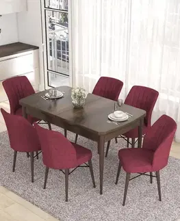 Extendable Dining Table & Chairs Set (7 Pieces) Eva - Baroque, Burgundy