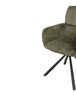 Estila Moderní zelené otočné jídelní křeslo Chenill zaoblených tvarů s žinylkovým potahem s černými kovovými nožičkami 84 cm