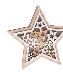 Dřevěná hvězda s LED světlem Stellar, 16 x 15 x 3 cm