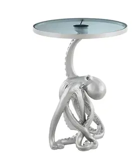Estila Glamour kulatý příruční stolek Tierra Glam se stříbrnou podstavou v podobě chobotnice se skleněnou deskou 53 cm