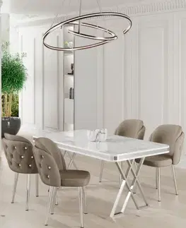 Dining Table & Chairs Set (5 Pieces) Rigel - White, Chrome, Cappuccino