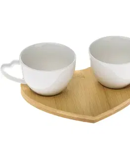 Sada 2 porcelánových šálků s podtáckem Srdce