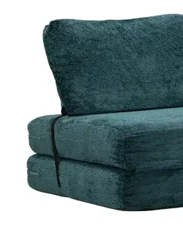 Estila Designové čalouněné modré rozkládací křeslo Raffai s plyšovým potahem a obdélníkovým opěradlem 100 cm