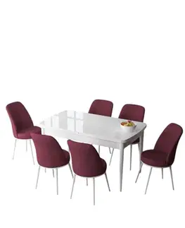 Extendable Dining Table & Chairs Set (7 Pieces) Zen - White, Burgundy