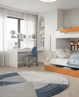 ArtBed Dětská patrová postel s roštem HARRY | bílá/oranžová 120 x 200 cm