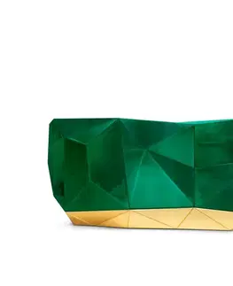 Estila Luxusní moderní postříbřená komoda ve stylu art-deco z masivního dřeva s pozlacenou podstavou Diamond Emerald 185 cm