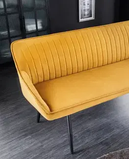 Estila Moderní stylová lavice Vittel se žlutým čalouněním a černými kovovými nožičkami 160cm