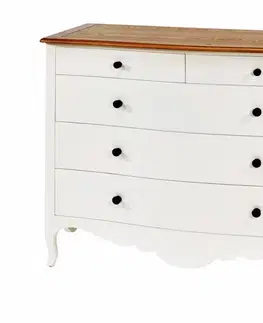 Estila Provence bílá komoda Antibes II z masivního mahagonového dřeva s pěti zásuvkami 120cm