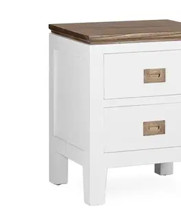 Estila Luxusní masivní noční stolek Blanc v rustikálním stylu bílo-hnědé barvy 55cm