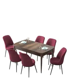 Extendable Dining Table & Chairs Set (7 Pieces) Zen - Baroque, Burgundy