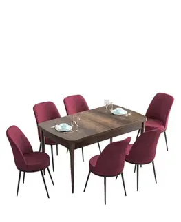 Extendable Dining Table & Chairs Set (7 Pieces) Han - Baroque, Burgundy