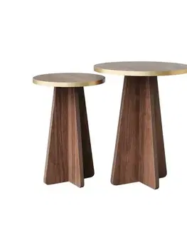 Sada konferenčních stolků Mushroom Gold and Walnut, 2 ks