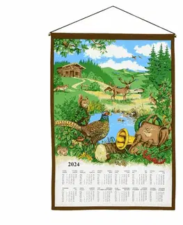 Forbyt Textilní kalendář 2024 Myslivecký s hůlkou, 46 x 65 cm