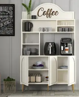 Coffee Bar Cabinet Lyon 120 - Cream, Gold