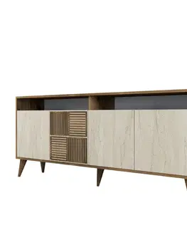 Konzolový stolek / Komoda Milan - Walnut, Travertine