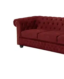Estila Designová chesterfield třímístná sedačka Maya s červeným sametovým potahem s prošíváním s knoflíky 205 cm
