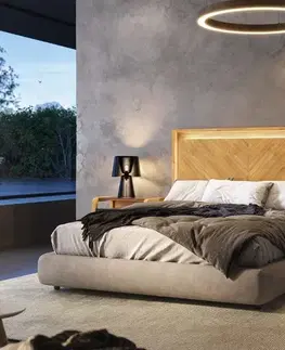 Estila Luxusní moderní manželská postel Berna s dřevěným čelem a čalouněným rámem 199 cm