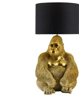 Estila Designová glamour stolní lampa Tierra Glam se zlatou podstavou v podobě sochy sedící opice s černým stínítkem 54 cm