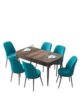 Extendable Dining Table & Chairs Set (7 Pieces) Zen - Baroque, Turquoise