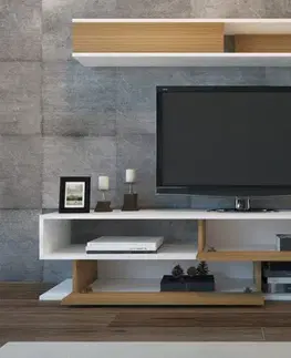 TV stěna / Sestava pod TV Sims - White, Teak