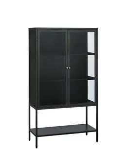 Estila Barová skříňka Soeren, černý kov/sklo, 160 cm