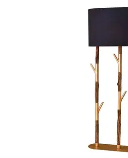 Estila Stylová glamour oválná zlatá vysoká stojací lampa Mervik s kovovou nohou a dřevěnými prvky s černým stínítkem 154 cm