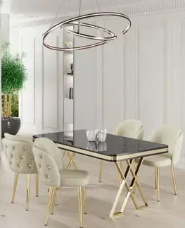 Dining Table & Chairs Set (5 Pieces) Rigel - Black Marble, Gold, Cream