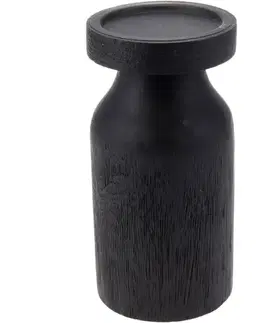 Svícen z mangového dřeva Thabo, 10 x 20 cm, černá, L