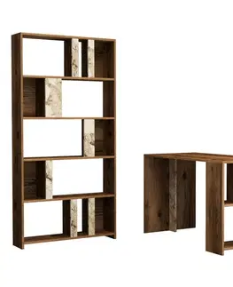 Psací stůl s knihovnou Lima - Walnut, White Marble