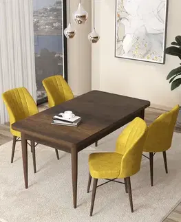 Dining Table & Chairs Set (5 Pieces) Arp - Baroque, Mustard