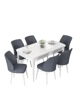 Extendable Dining Table & Chairs Set (7 Pieces) Nef - White, Fume