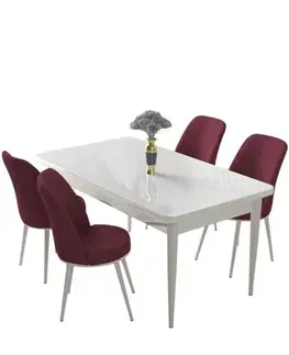 Dining Table & Chairs Set (5 Pieces) Nil - White, Burgundy