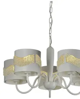 Závěsná lampa bílá s korálkovým lustrem 5xE27 Antonio
