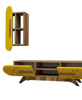 Televizní stolek se skříňkou Defne Yellow and Walnut
