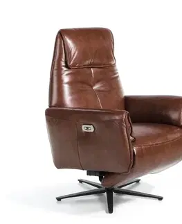 Estila Kožené křeslo Vita Naturale s USB relaxačním mechanismem hnědé 108cm