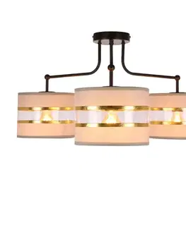 Stropní lampa černá 3xE27 stínidlo bílá + zlatá Andy